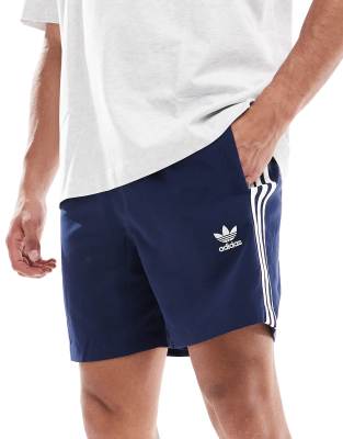 adidas Originals trefoil three stripe swim shorts in navy