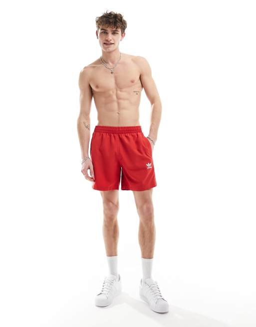  adidas Originals trefoil three stripe swim shorts in red