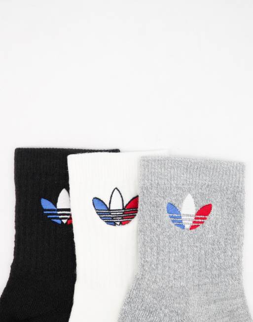 adidas Originals tri color 3 pack quarter socks