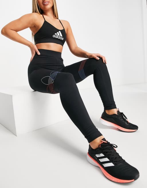 adidas Originals Tricolor trefoil large logo leggings in black