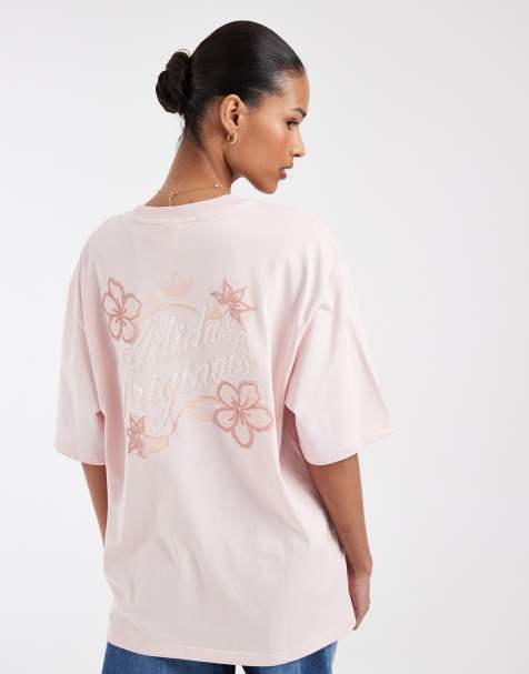 adidas Originals tropical floral t-shirt in off light pink - view 1