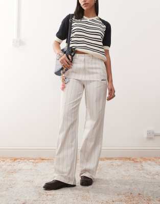 adidas Originals adidas Originals trousers in cream pinstripe-Navy
