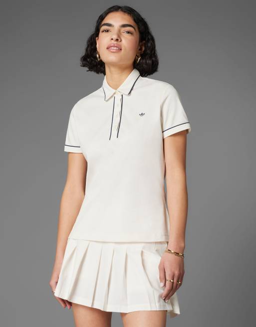 adidas Originals - Twistknit - Golf-poloshirt met trefoil in krijtwit