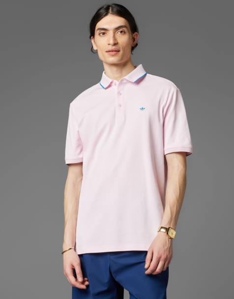adidas Originals twistknit trefoil golf polo shirt in clear pink - view 1