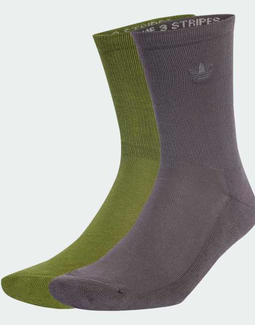 adidas Originals two-toned crew socks 2 pairs in tech olive / grey strata