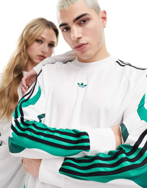 adidas Originals - Uniseks top van jersey met lange mouwen met vlammenprint in wit