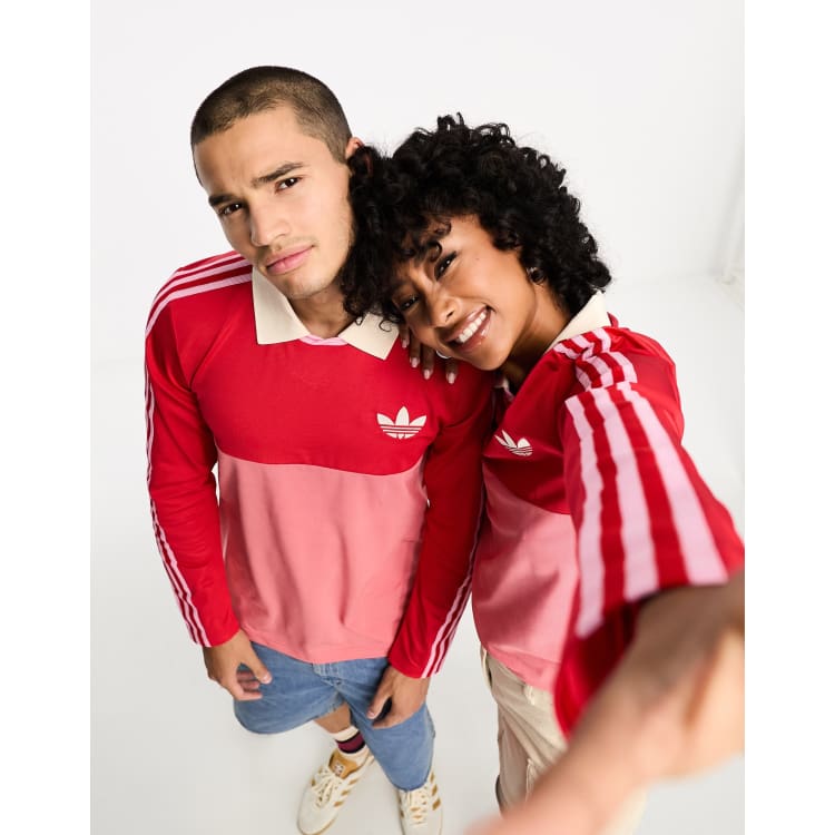 adidas Originals unisex adicolor 70's long sleeve polo top in red | ASOS