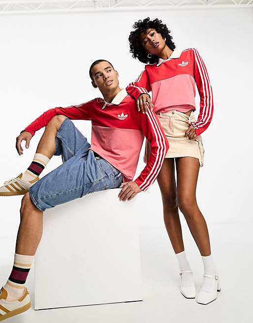 adidas Originals unisex adicolor 70's long sleeve polo top in red | ASOS