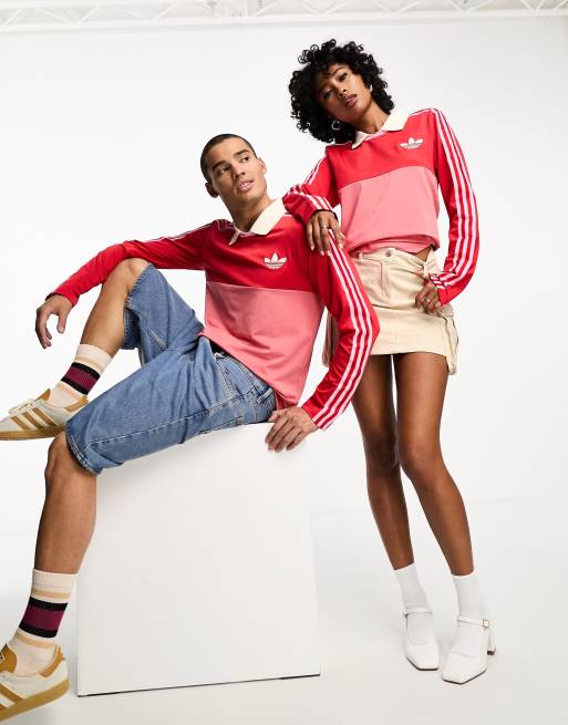 red 70\'s in ASOS long polo top | sleeve unisex adicolor adidas Originals