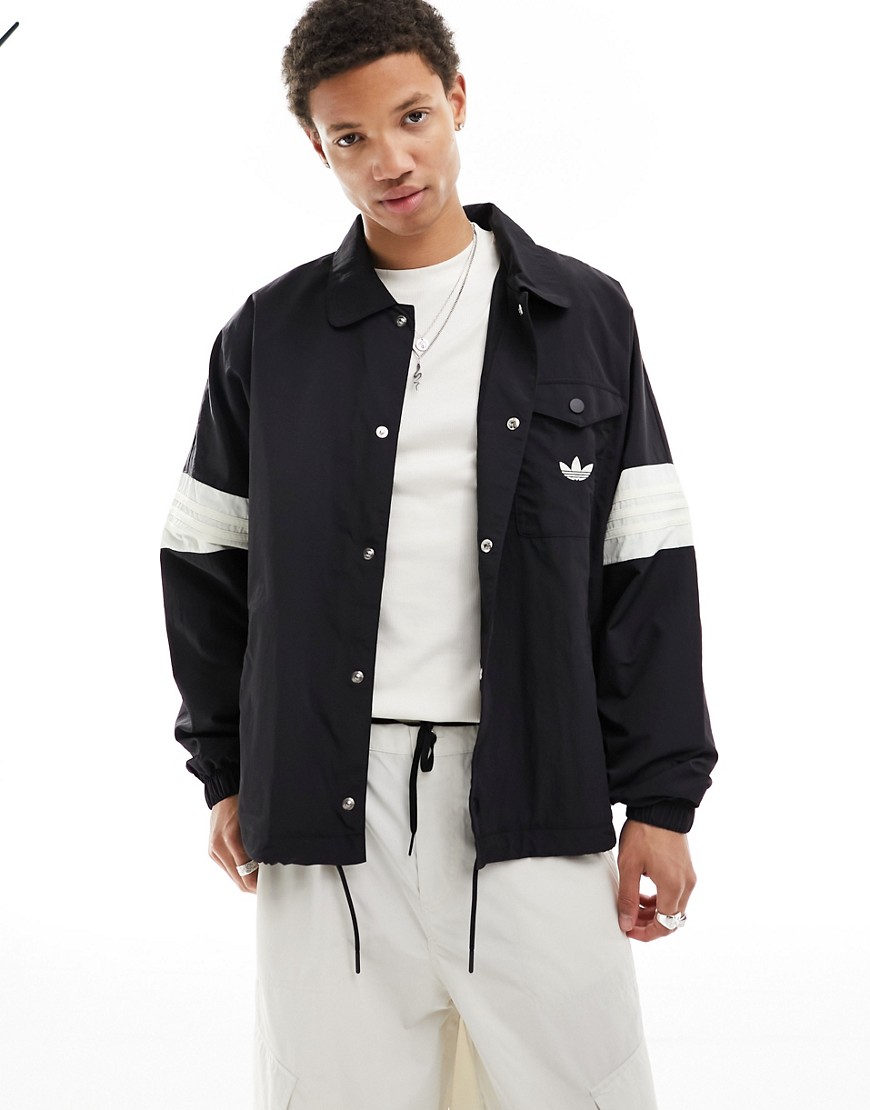 adidas Originals unisex basketball coach jacket in black and off white