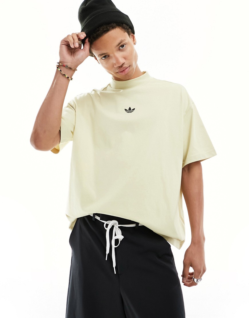 adidas Originals unisex basketball high neck t-shirt in sandy beige-Neutral