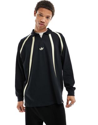 adidas Originals unisex basketball rugy polo in black and off white - ASOS Price Checker