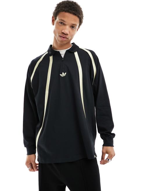 adidas Originals – Unisex-Basketball-Rugby-Poloshirt in Schwarz und Wollweiß