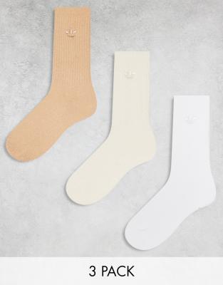 Unisex Comfort 3 pack crew socks in beige multi