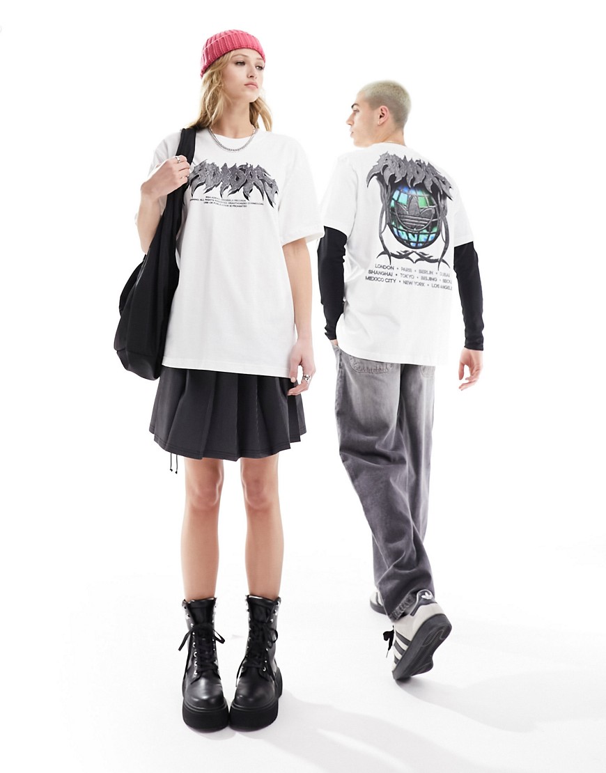 adidas Originals unisex gothic graphic t-shirt in white