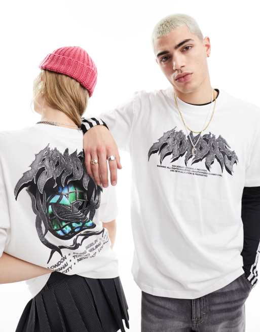 【adidas Originals】 unisex gothic graphic t-shirt adidas Originals unisex gothic graphic t-shirt in white | ASOS
