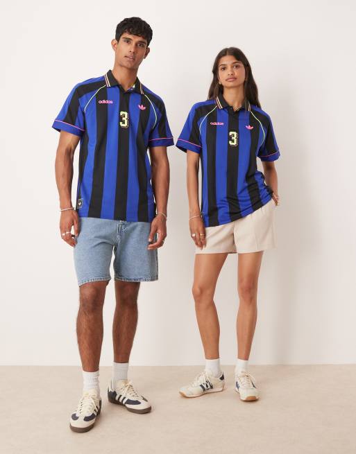 adidas Originals Unisex jacquard striped jersey in navy and black