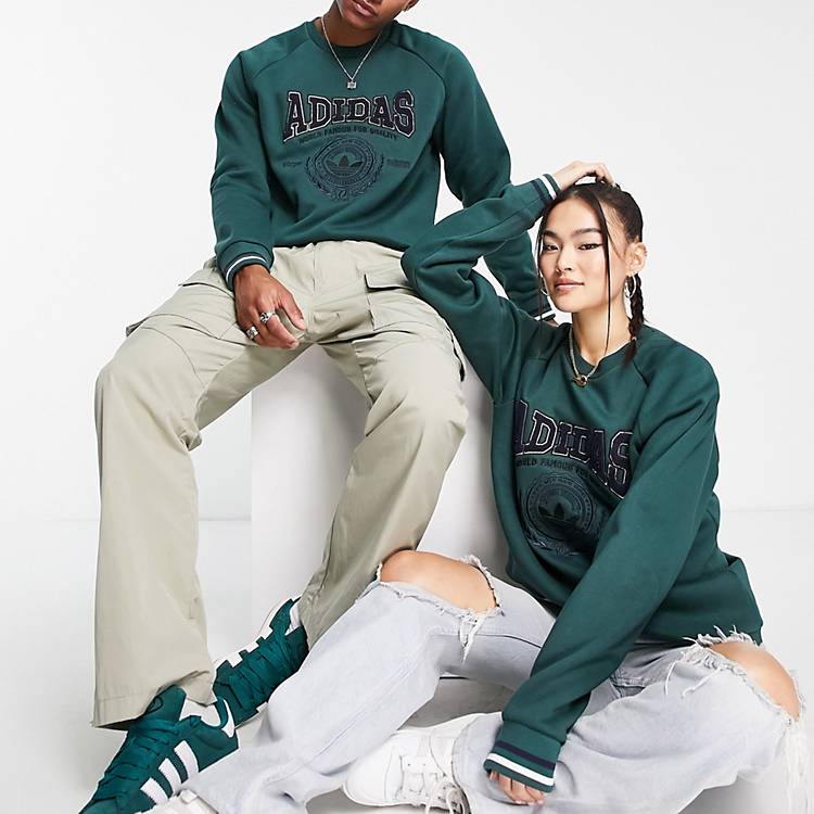 adidas Originals unisex large logo sweatshirt in collegiate green | ASOS
