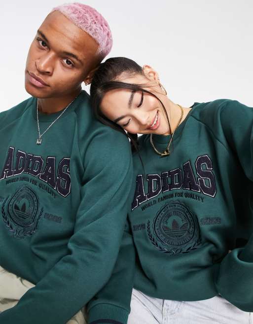 Adidas Originals 'Preppy Varsity' Large Logo Sweatshirt In Collegiate Green  for Men