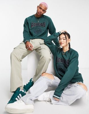 adidas Originals unisex 'Preppy Varsity' large logo sweatshirt in collegiate green