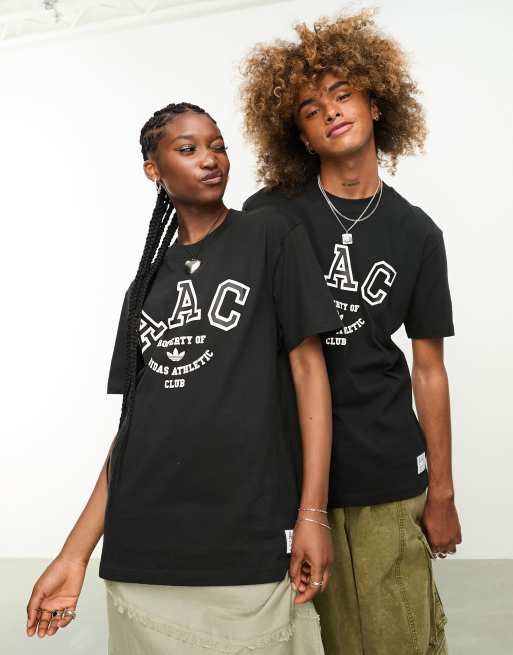 adidas Originals Unisex – Rifta AAC – Czarny T-shirt z dużym logo w uczelnianym stylu