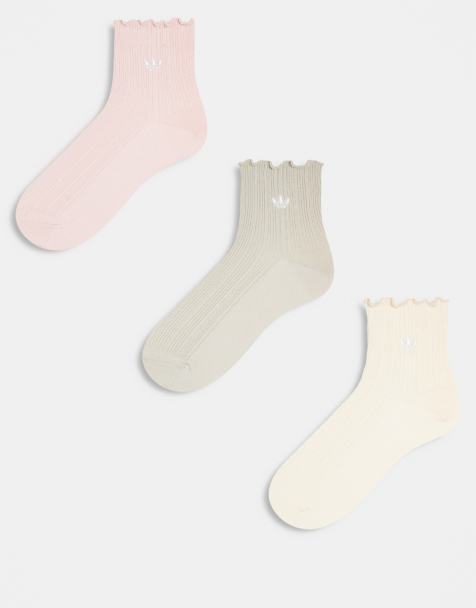 adidas Originals Unisex ruffle 3 pack quarter socks in neutral - view 1