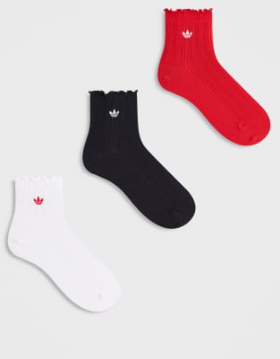Adidas Originals Unisex Ruffle 3 Pack Quarter Socks In Multi