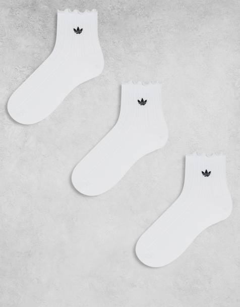 adidas Originals Unisex ruffle 3 pack quarter socks in white - view 1
