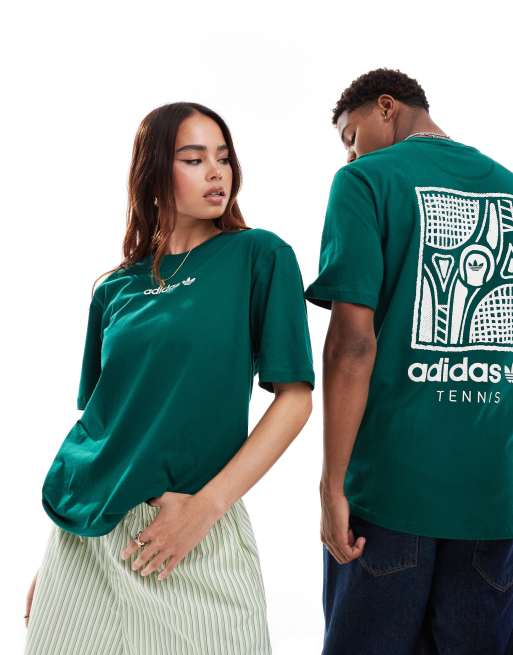 adidas Originals Unisex - Tennis - Grøn T-shirt med grafisk print på ryggen
