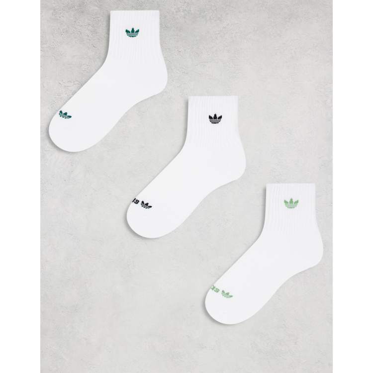 adidas Originals Unisex Trefoil 2.0 3 pack high quarter socks in white and green ASOS