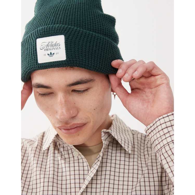 adidas Originals Unisex waffle knit beanie in dark green | ASOS