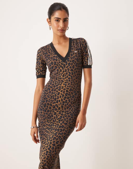adidas leopard v neck maxi dress adidas Originals v-neck maxi dress in leopard print