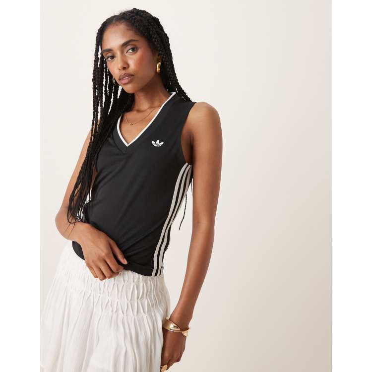 ☆Adidas☆Originals V-neck short-sleeve T-shirt Black adidas Originals Adicolor Classics short sleeve v neck T