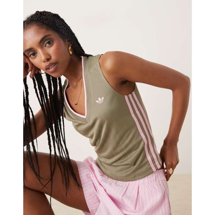 adidas Originals v-neck top in gray and pink | ASOS