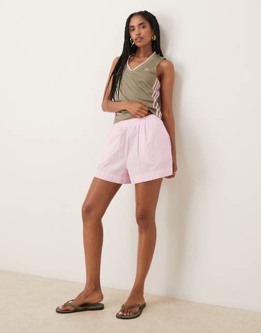 adidas Originals v-neck top in gray and pink