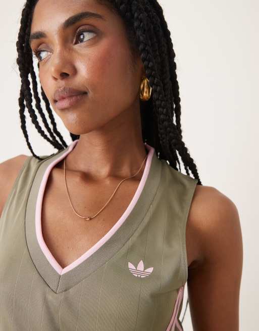 adidas Originals v-neck top in gray and pink