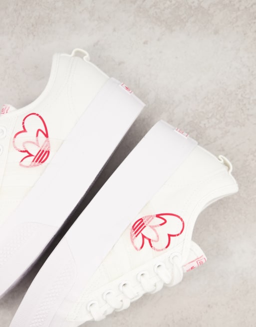 adidas Originals Valentines Nizza platform trainers in off white with heart  print | ASOS