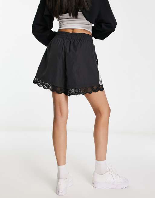 adidas Originals varsity shorts in black with lace trim | ASOS
