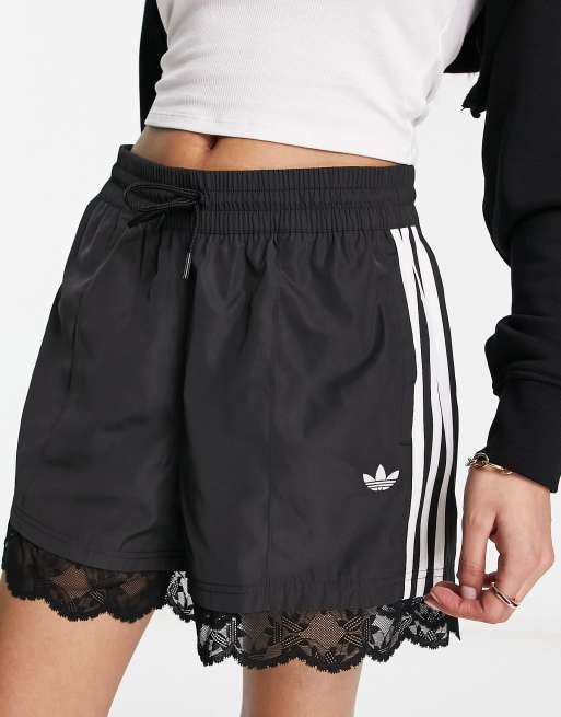 adidas Lace Trim 3-Stripes Shorts - White, Women's Lifestyle