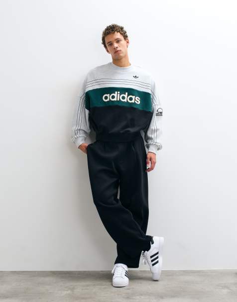 adidas Originals varsity sweatshirt in grey and green - view 1