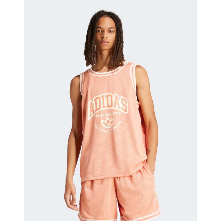 adidas Originals Varsity tank top in peach and beige ASOS