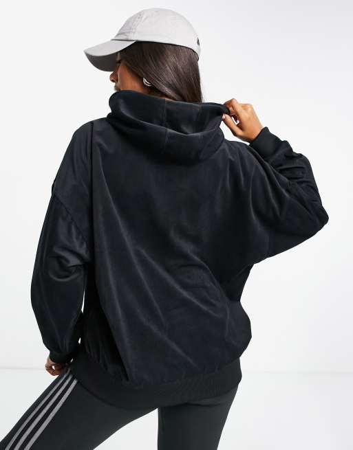 Adidas velvet outlet cropped hoodie black