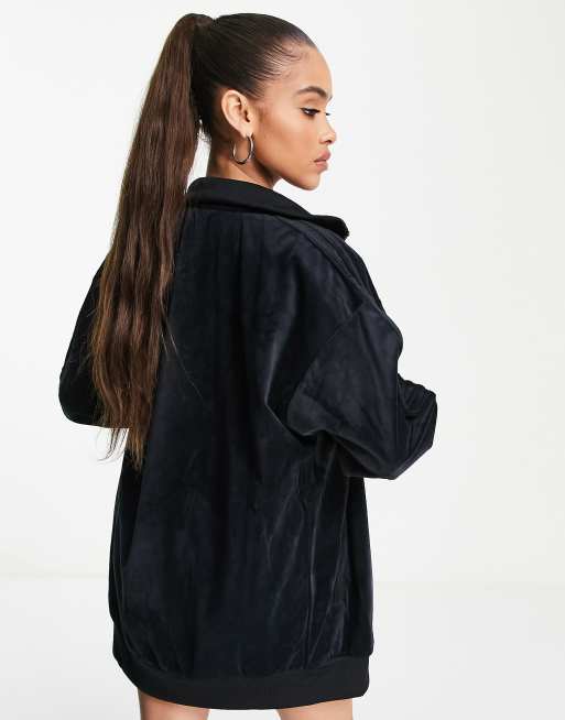 adidas Originals velour oversized track top in black