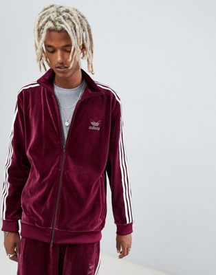 adidas red velour tracksuit