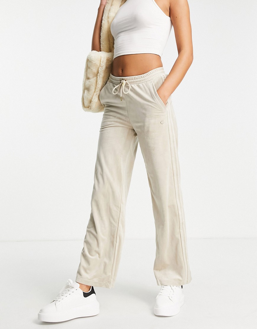 adidas Originals velour track pant in oatmeal-Neutral