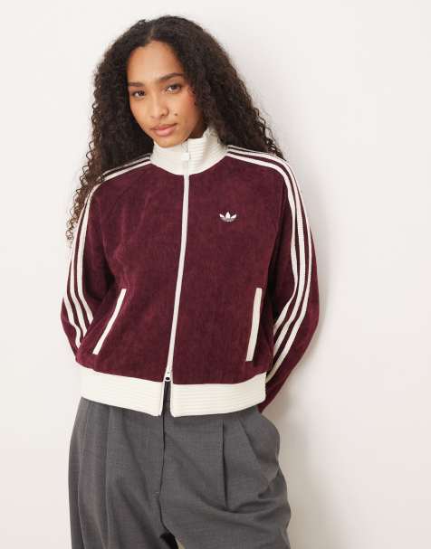 adidas Originals velour track top in burgundy 