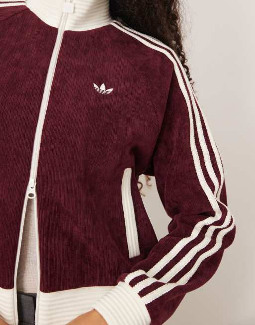 adidas Originals velour track top in burgundy