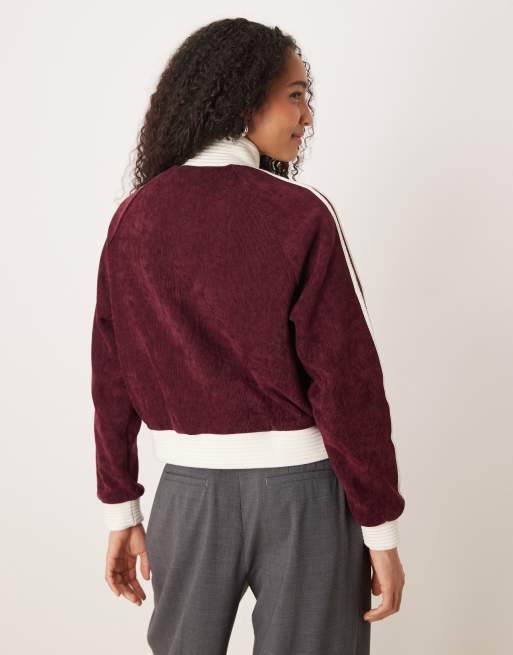 adidas Originals velour track top in burgundy
