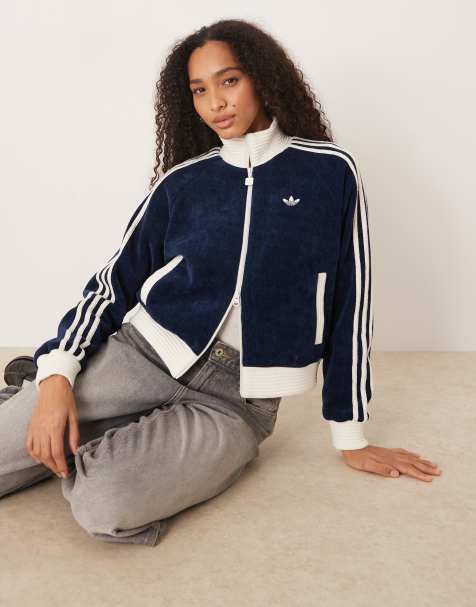 adidas Originals velour track top in navy - view 1