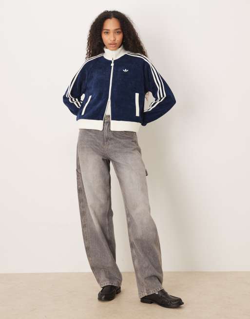 adidas Originals velour track top in navy
